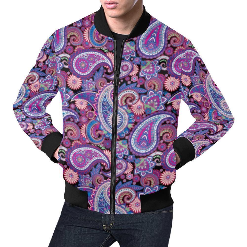 Purple Paisley Pattern Print Mens Bomber Jacket Purple Paisley Pattern Print Mens Bomber Jacket