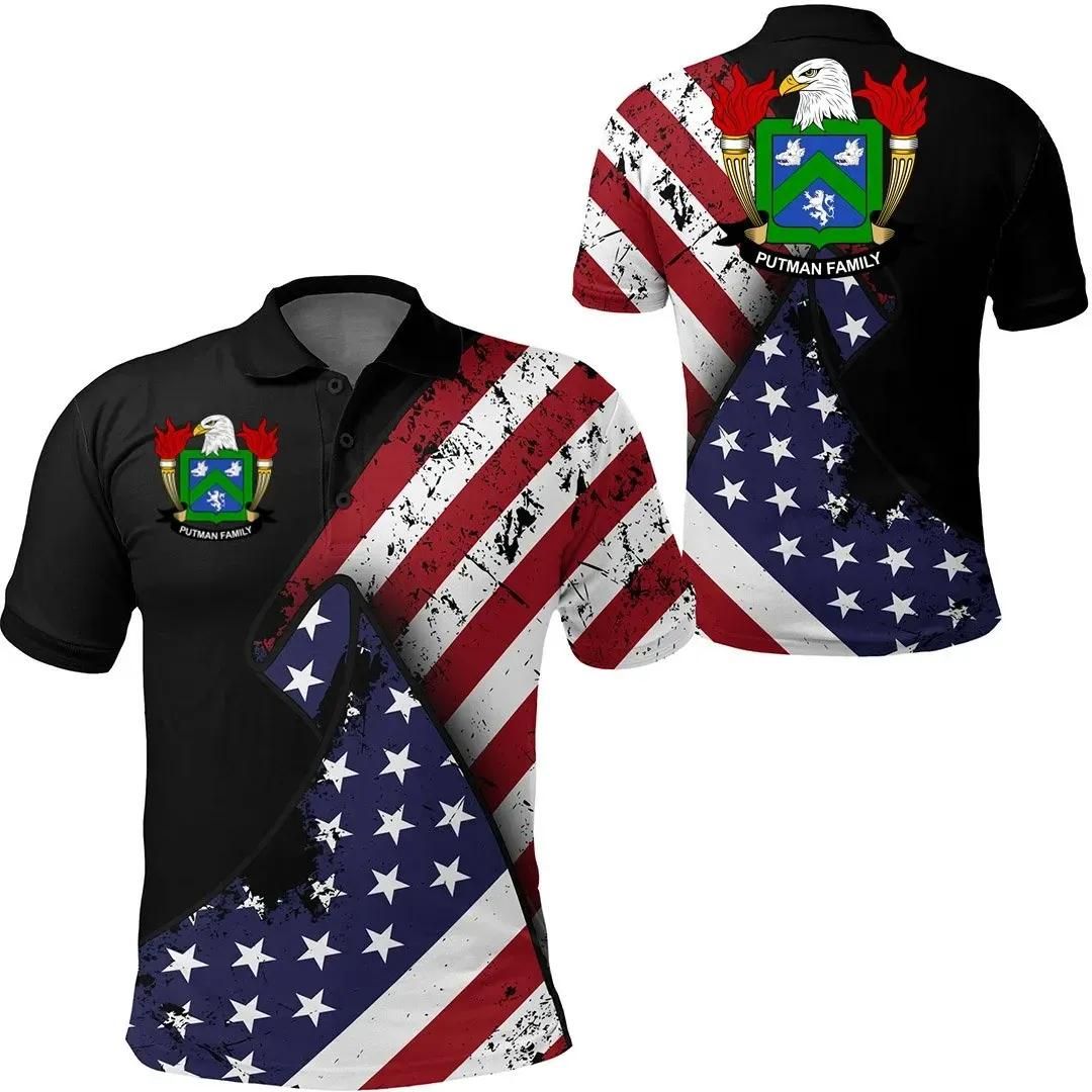 Putman USA Polo Shirt - Special Grunge Flag - American Family Crest A7 Putman USA Polo Shirt - Special Grunge Flag - American Family Crest A7