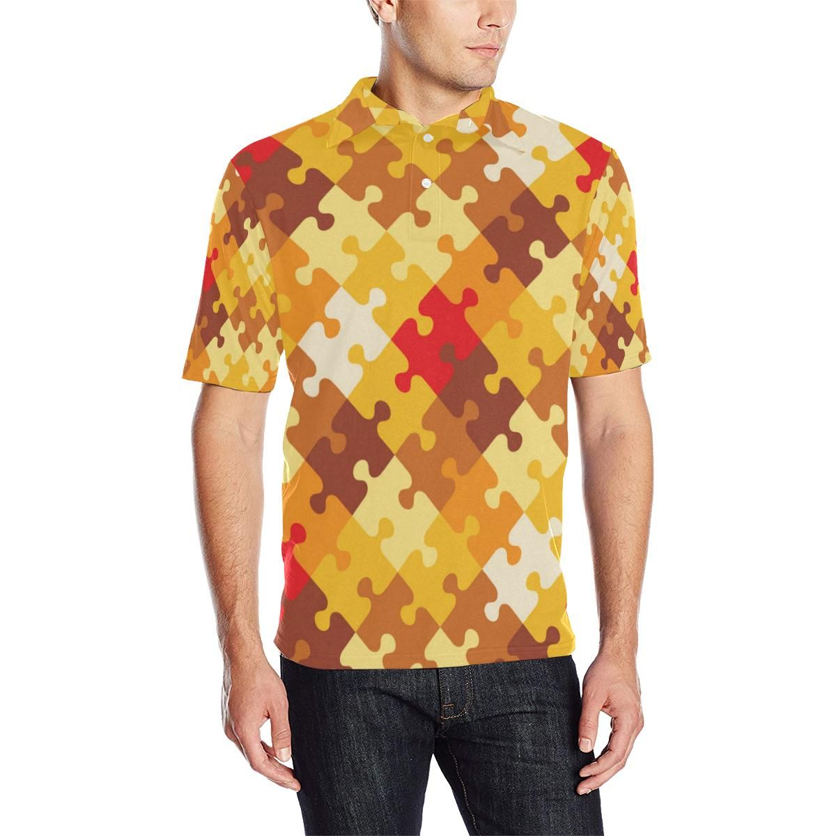 Puzzle Pattern Print Design A01 Men Polo Shirt Puzzle Pattern Print Design A01 Men Polo Shirt