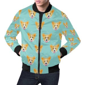 Queen King Corgi Pattern Print Mens Bomber Jacket
