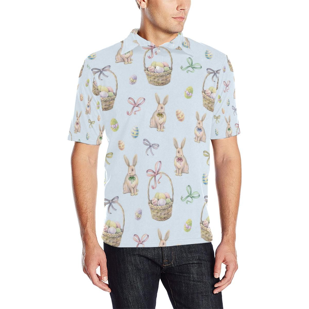 Rabbit Easter Eggs Pattern Print Design 03 Men Polo Shirt Rabbit Easter Eggs Pattern Print Design 03 Men Polo Shirt