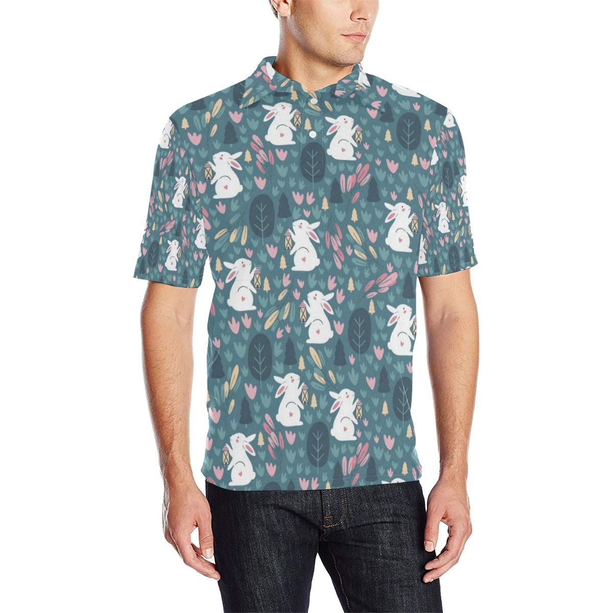 Rabbit Pattern Print Design Rb013 Men Polo Shirt Rabbit Pattern Print Design Rb013 Men Polo Shirt