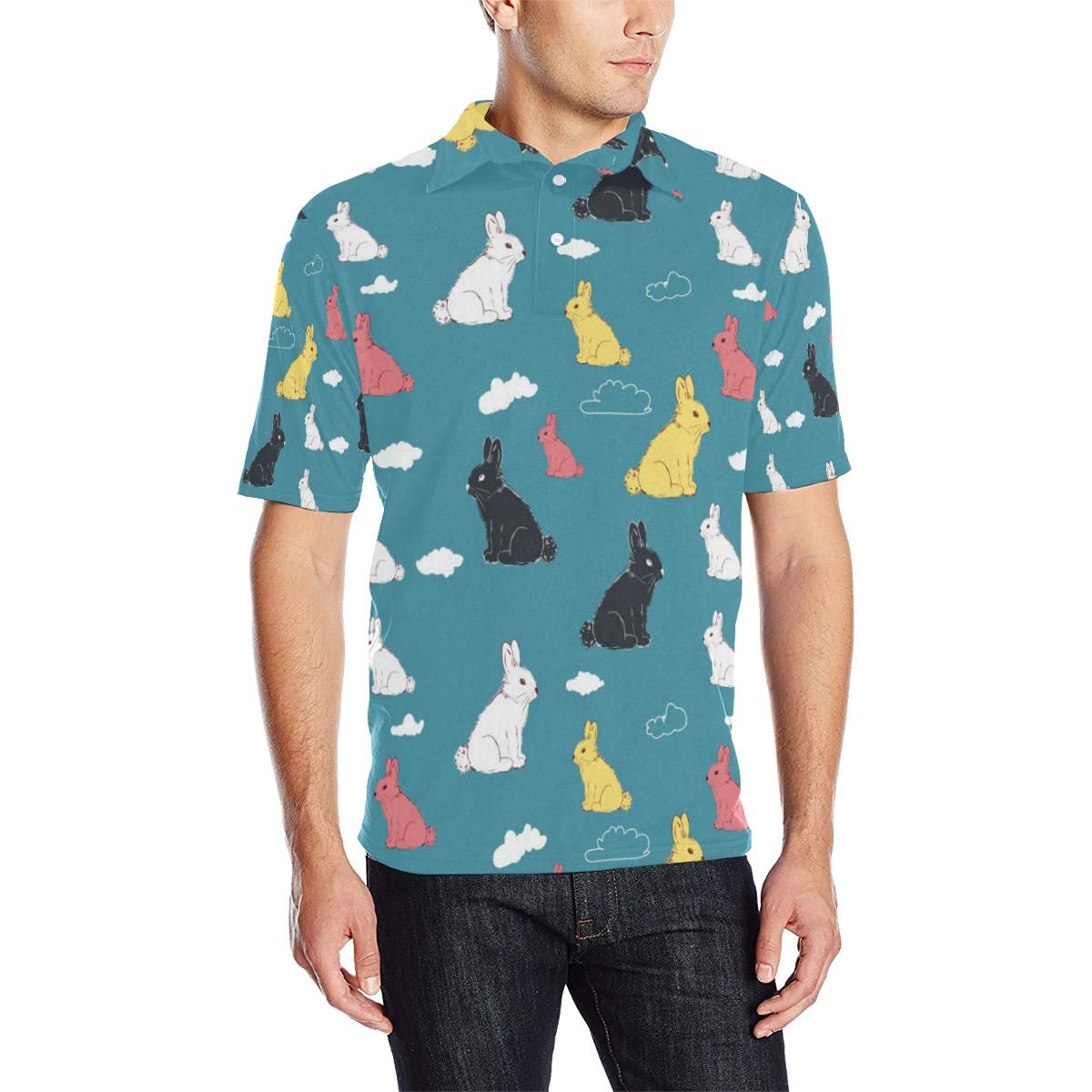 Rabbit Pattern Print Design Rb014 Men Polo Shirt Rabbit Pattern Print Design Rb014 Men Polo Shirt