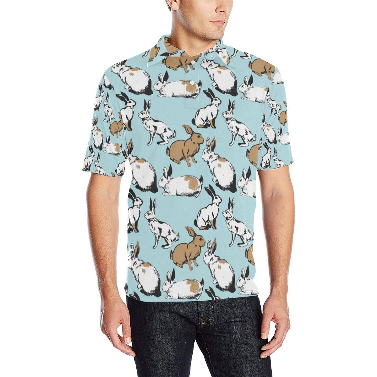 Rabbit Pattern Print Design Rb018 Men Polo Shirt Rabbit Pattern Print Design Rb018 Men Polo Shirt
