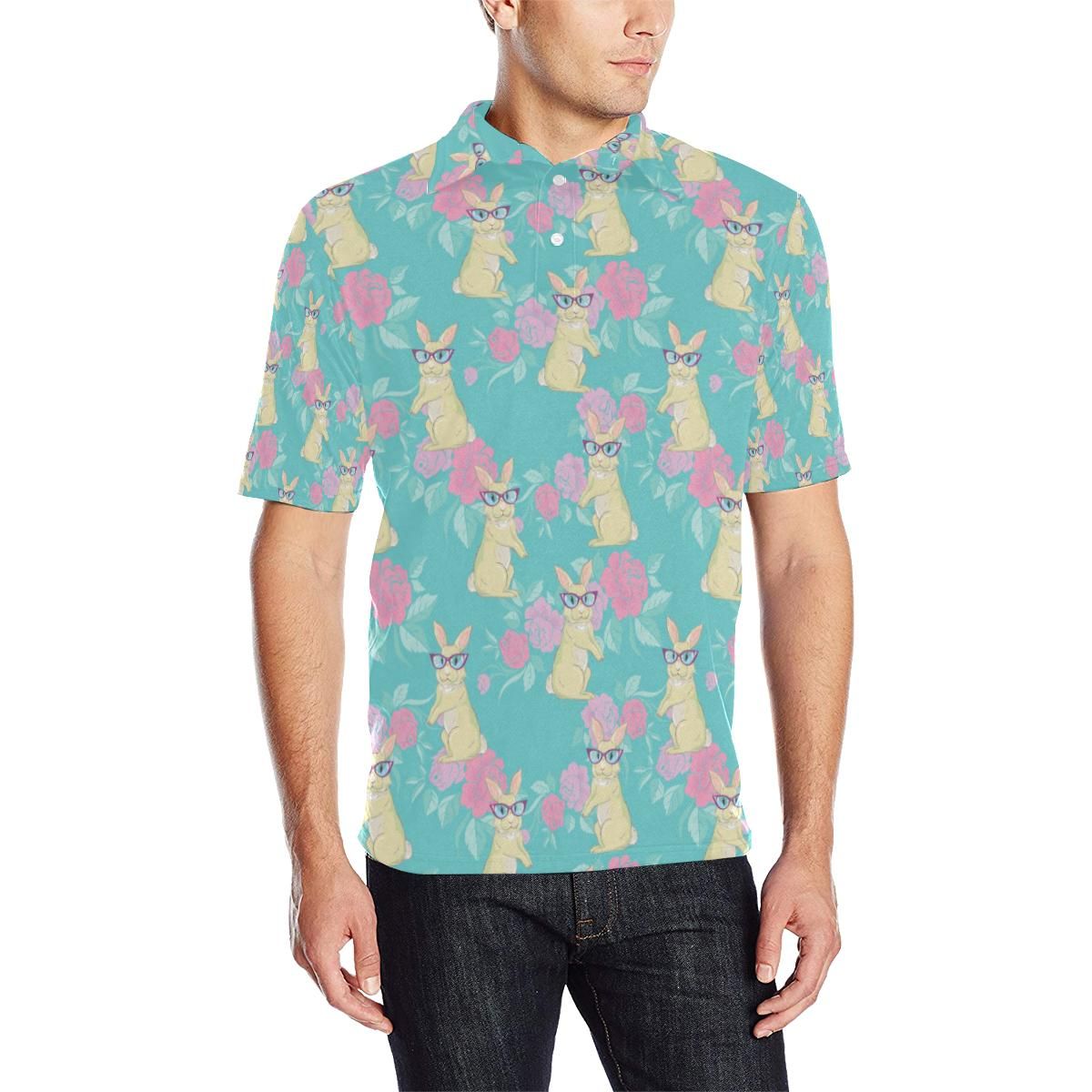 Rabbit Pattern Print Design Rb05 Men Polo Shirt Rabbit Pattern Print Design Rb05 Men Polo Shirt