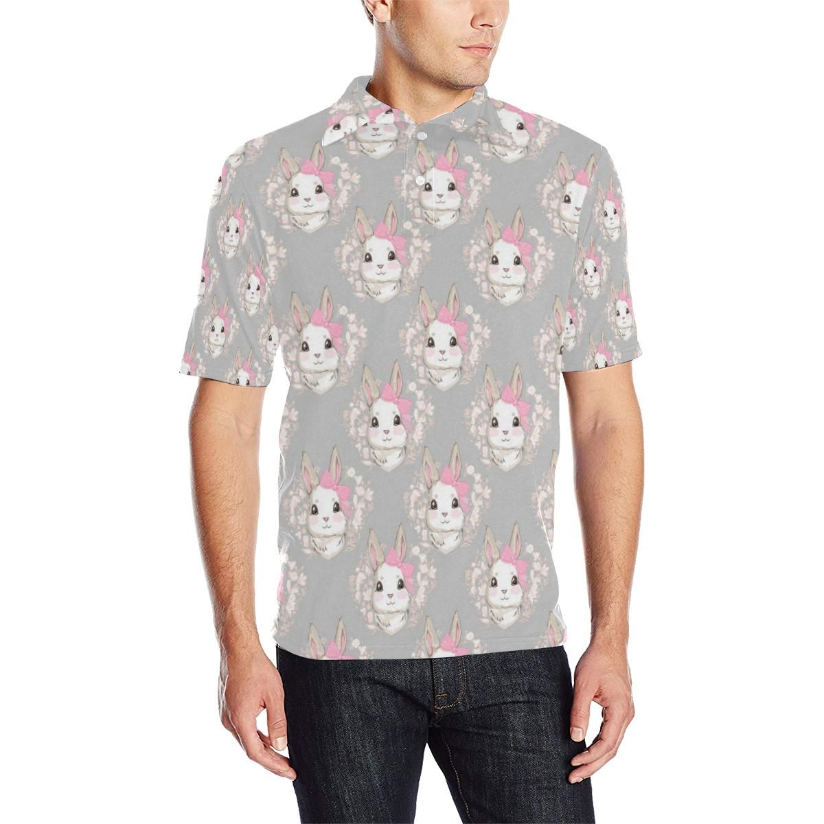 Rabbit Pattern Print Design Rb07 Men Polo Shirt Rabbit Pattern Print Design Rb07 Men Polo Shirt