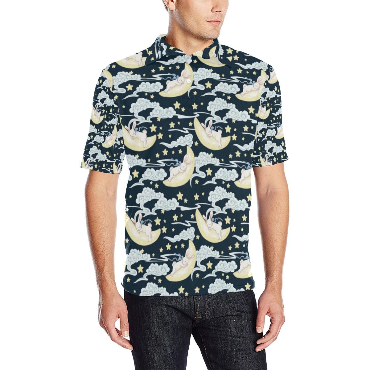 Rabbit Sleeping Pattern Print Design Rb08 Men Polo Shirt Rabbit Sleeping Pattern Print Design Rb08 Men Polo Shirt