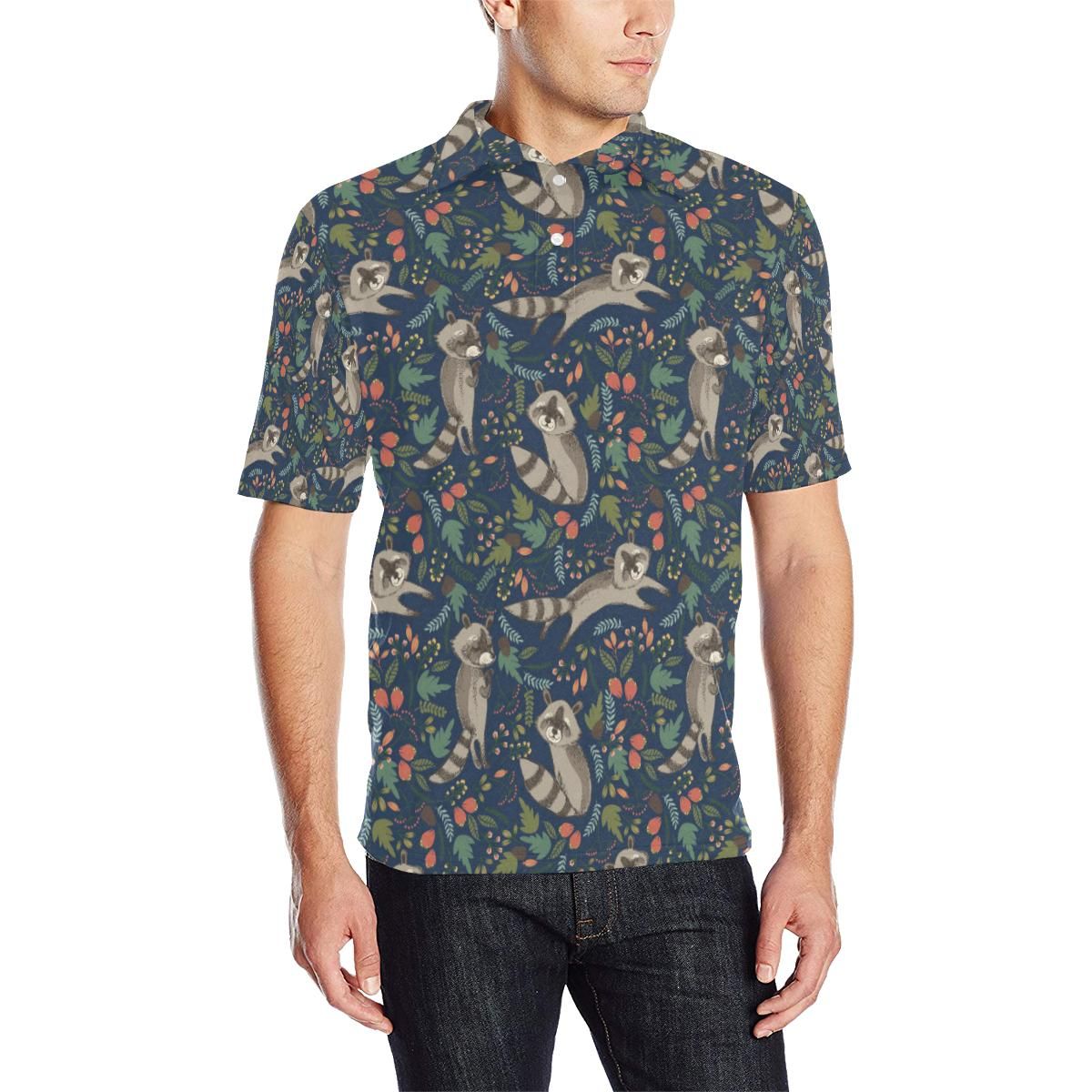 Raccoon Pattern Print Design A02 Men Polo Shirt Raccoon Pattern Print Design A02 Men Polo Shirt