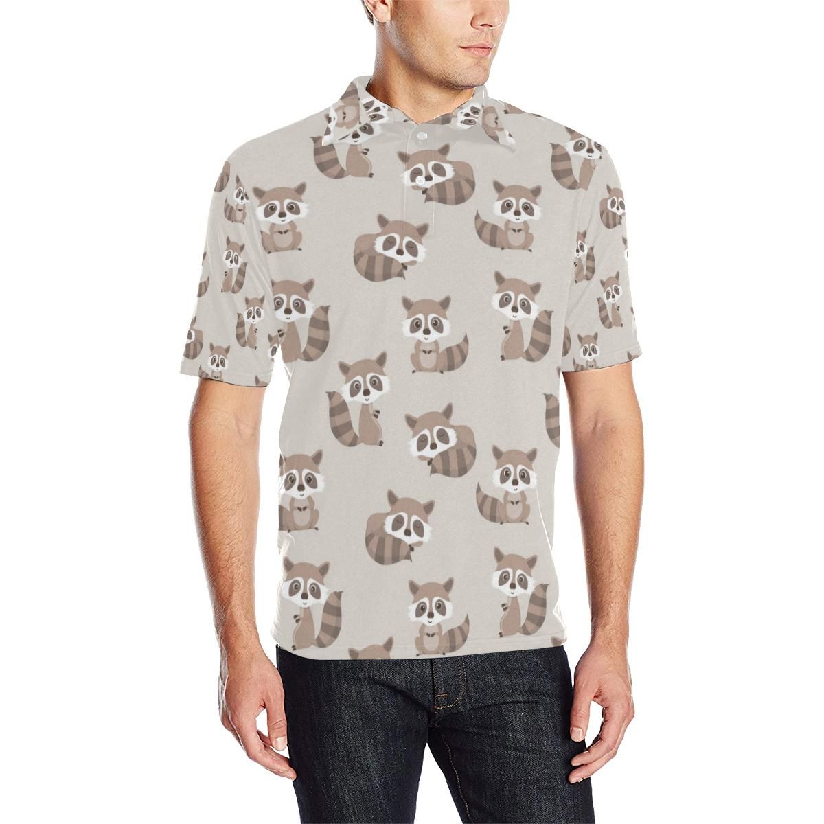 Raccoon Pattern Print Design A05 Men Polo Shirt Raccoon Pattern Print Design A05 Men Polo Shirt