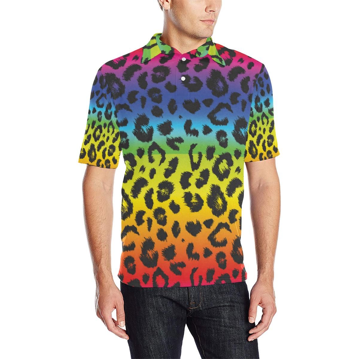 Rainbow Leopard Pattern Print Design A01 Men Polo Shirt Rainbow Leopard Pattern Print Design A01 Men Polo Shirt