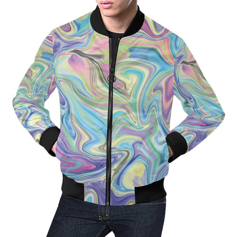 Rainbow Marble Pattern Print Mens Bomber Jacket Rainbow Marble Pattern Print Mens Bomber Jacket