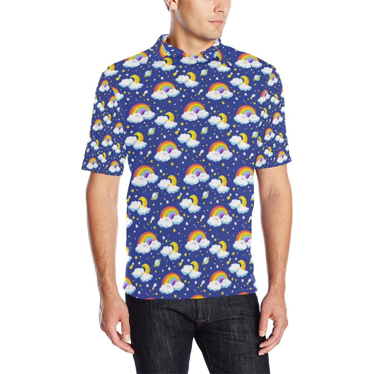 Rainbow Space Design Print Men Polo Shirt Rainbow Space Design Print Men Polo Shirt