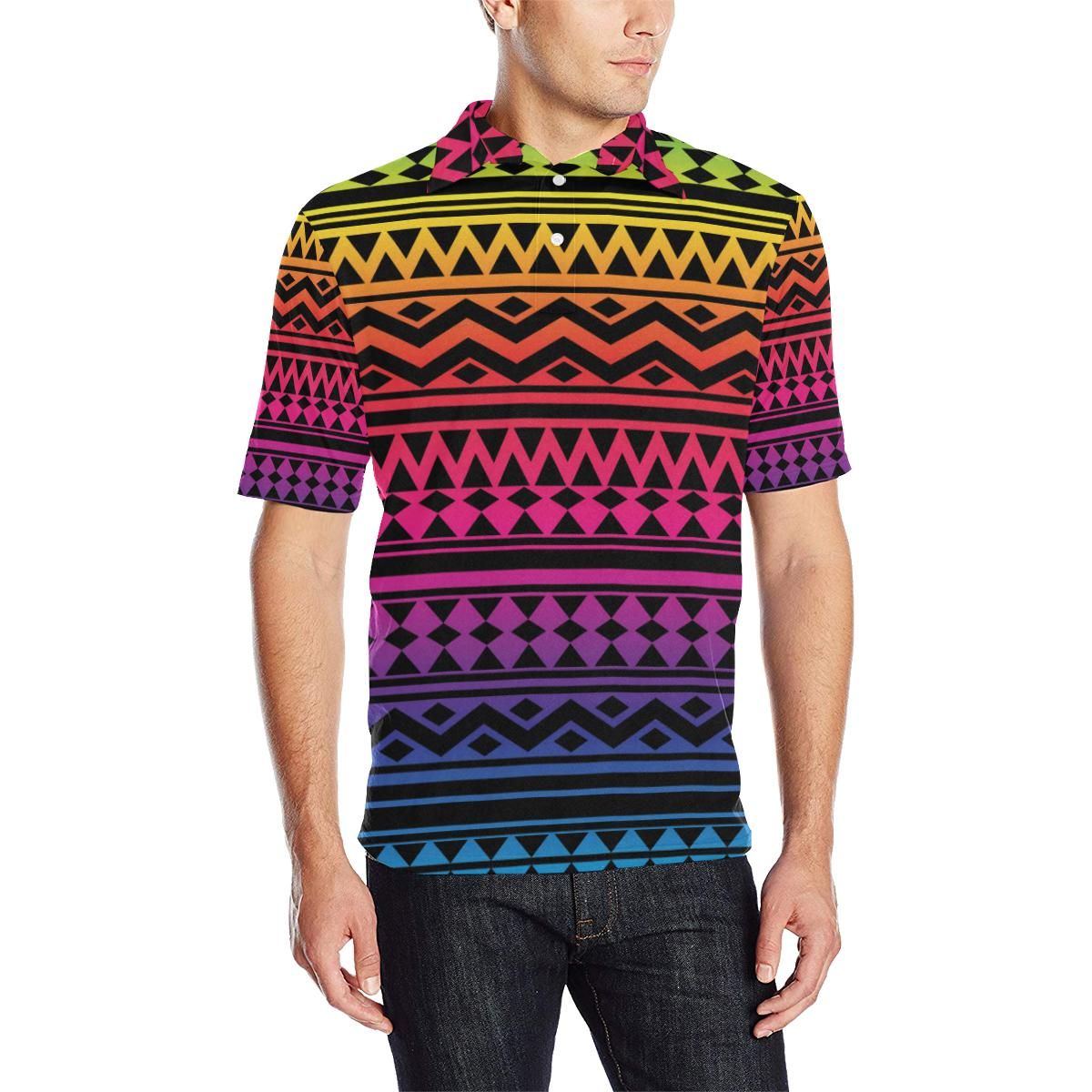 Rainbow Tribal Pattern Print Design A02 Men Polo Shirt Rainbow Tribal Pattern Print Design A02 Men Polo Shirt