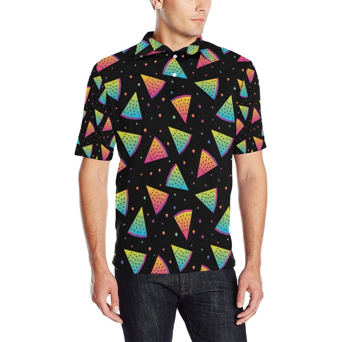 Rainbow Watermelon Pattern Print Design A04 Men Polo Shirt Rainbow Watermelon Pattern Print Design A04 Men Polo Shirt