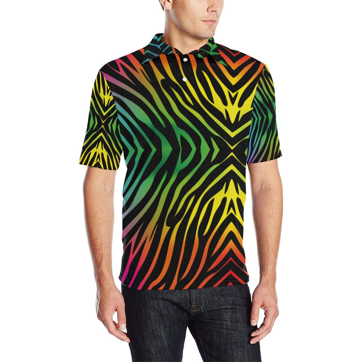 Rainbow Zebra Themed Print Men Polo Shirt Rainbow Zebra Themed Print Men Polo Shirt