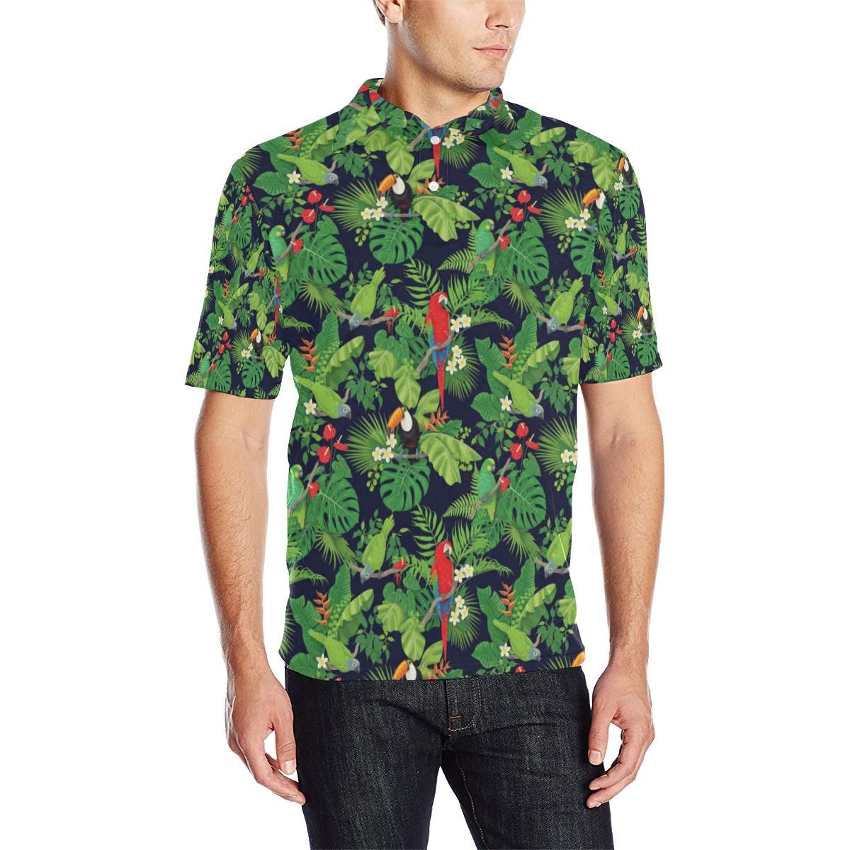 Rainforest Parrot Pattern Print Design A03 Men Polo Shirt Rainforest Parrot Pattern Print Design A03 Men Polo Shirt