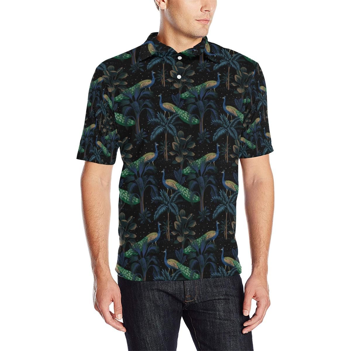 Rainforest Peacock Pattern Print Design A04 Men Polo Shirt Rainforest Peacock Pattern Print Design A04 Men Polo Shirt