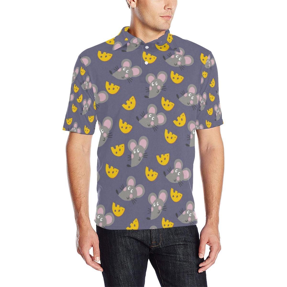 Rat With Cheese Pattern Print Design 01 Men Polo Shirt Rat With Cheese Pattern Print Design 01 Men Polo Shirt