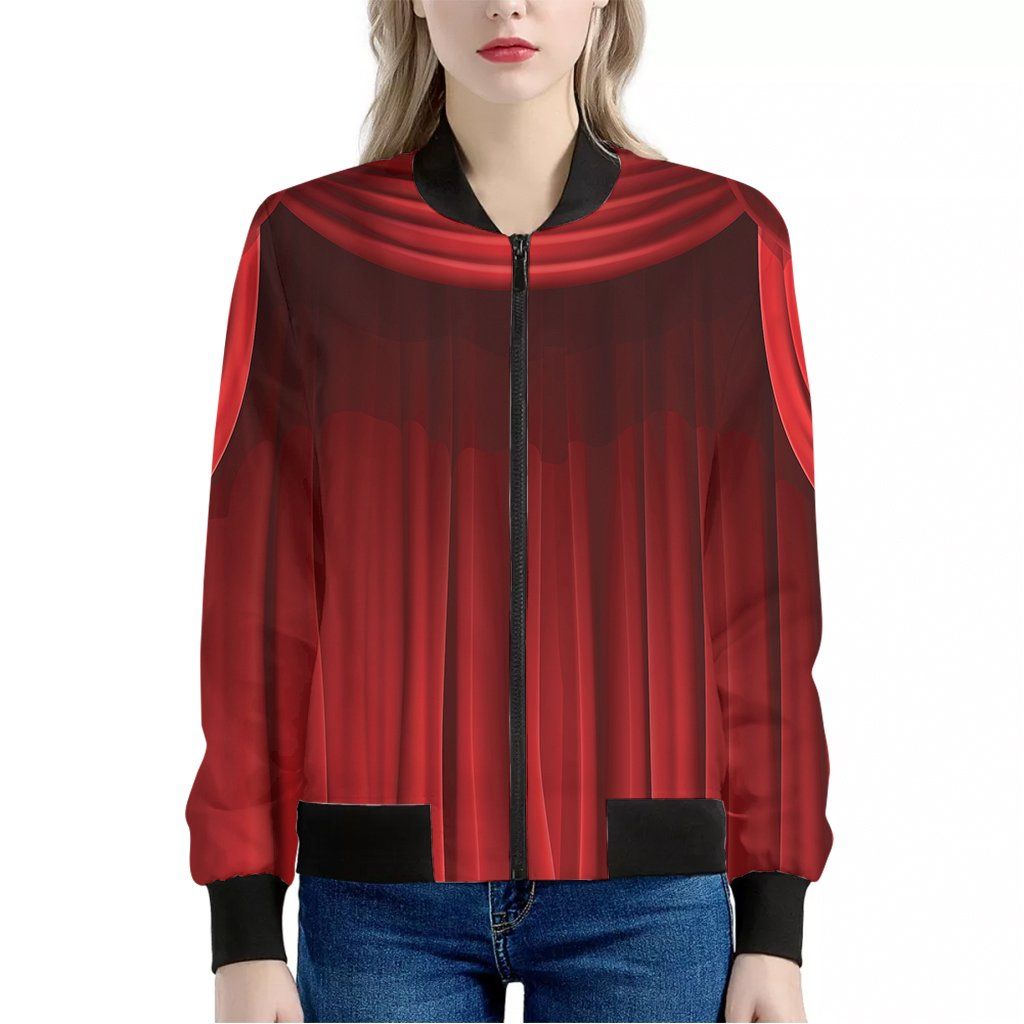 Red Curtain Theater Print Women'S Bomber Jacket Red Curtain Theater Print Women'S Bomber Jacket