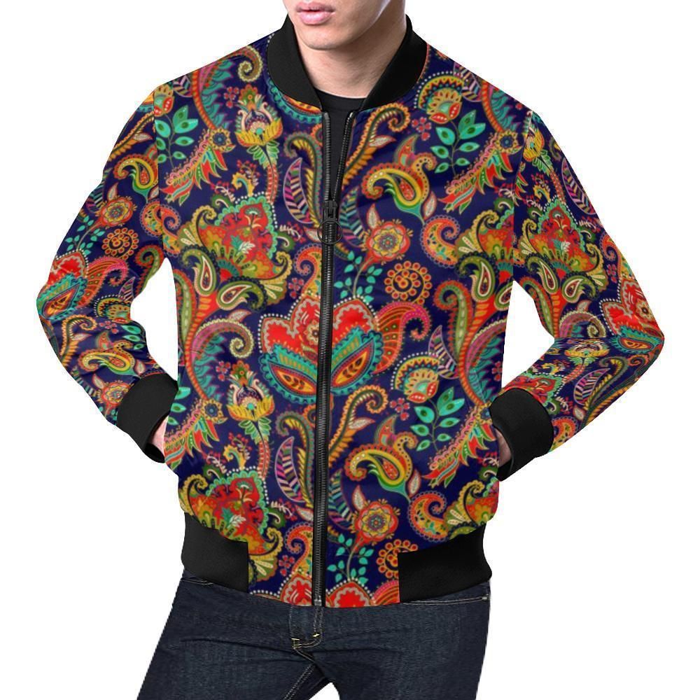 Red Flower Paisley Pattern Print Mens Bomber Jacket Red Flower Paisley Pattern Print Mens Bomber Jacket