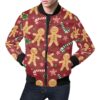 Red Gingerbread Man Chirstmas Pattern Print Mens Bomber Jacket