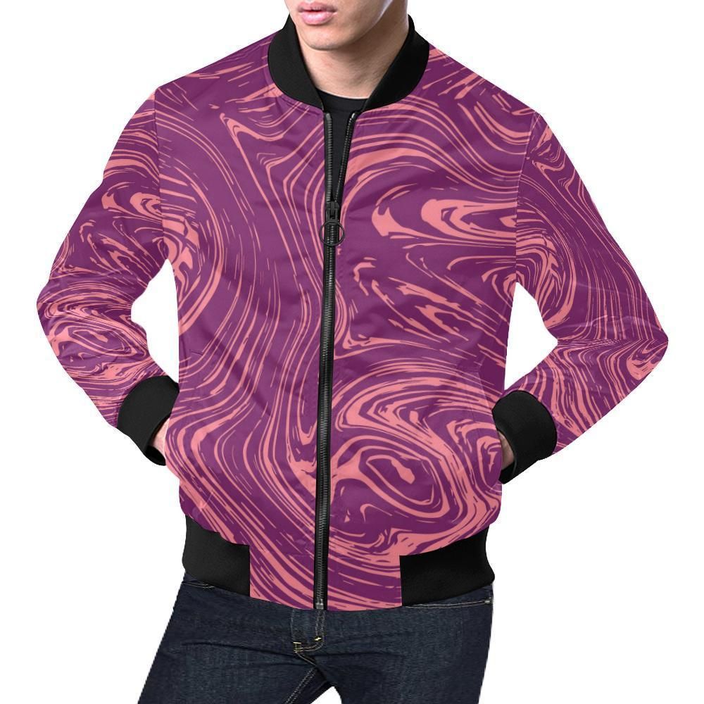 Red Marble Pattern Print Mens Bomber Jacket Red Marble Pattern Print Mens Bomber Jacket