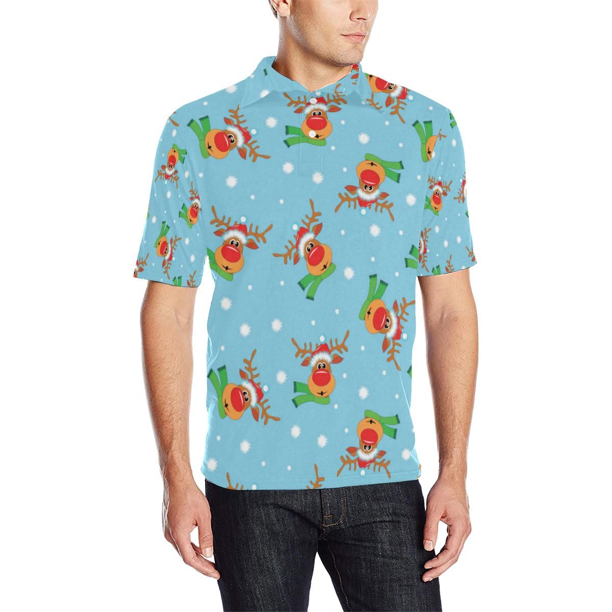 Reindeer Cute Pattern Print Design 02 Men Polo Shirt Reindeer Cute Pattern Print Design 02 Men Polo Shirt