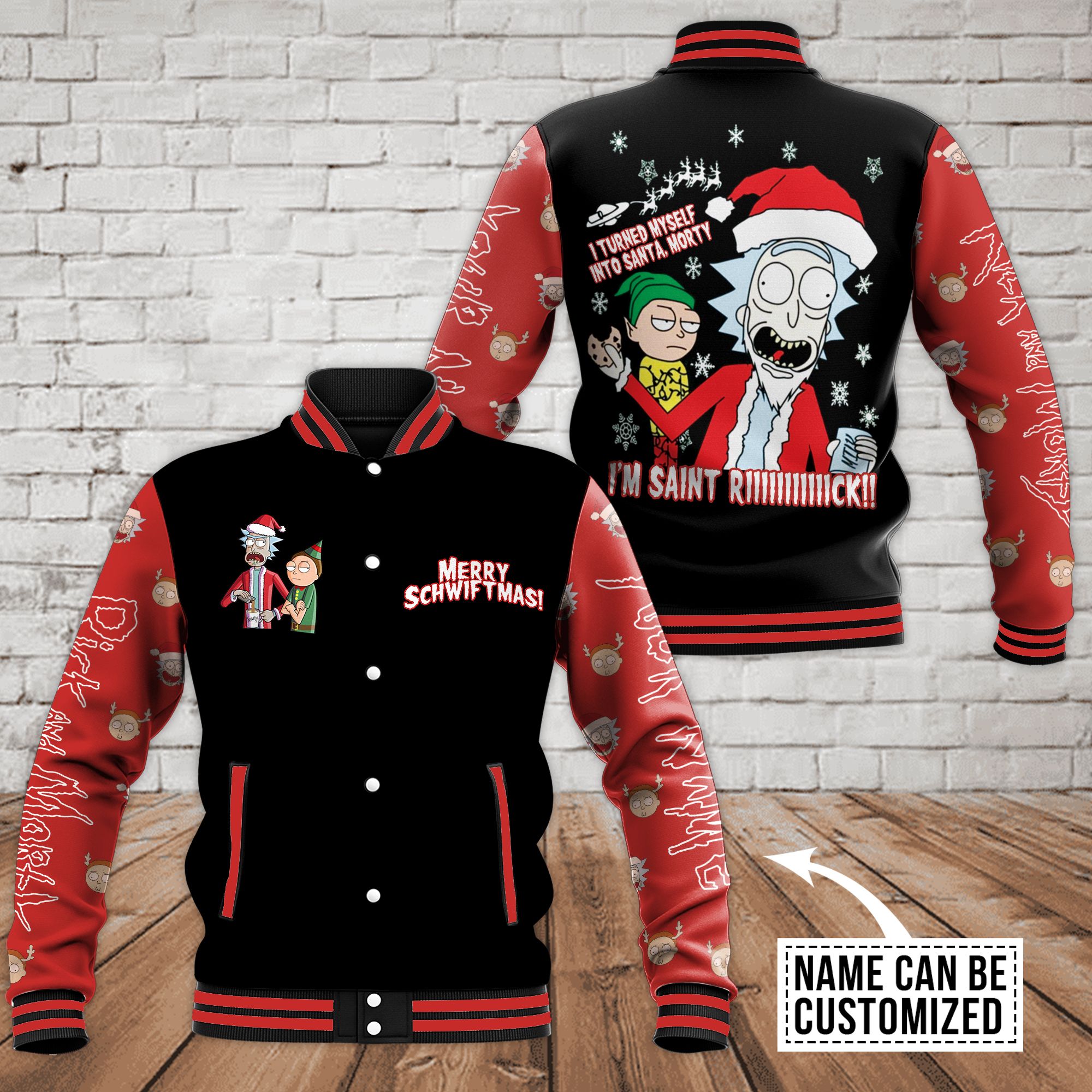 Rick And Morty Merry Schwiftmas Santa Claus 3D Bomber Jacket Rick And Morty Merry Schwiftmas Santa Claus 3D Bomber Jacket