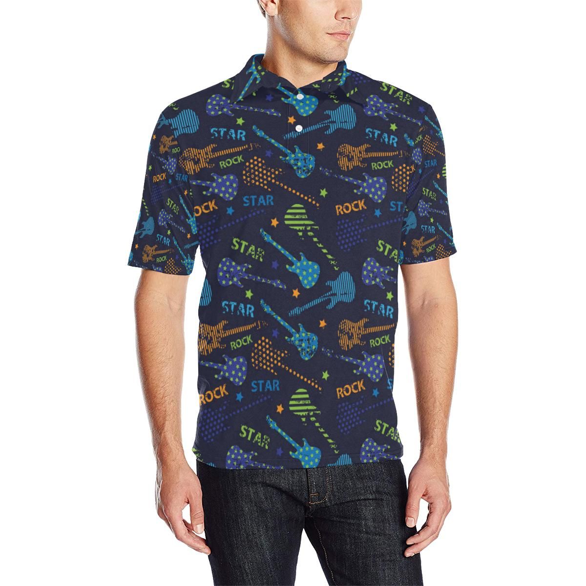 Rock And Roll Pattern Print Design A04 Men Polo Shirt Rock And Roll Pattern Print Design A04 Men Polo Shirt