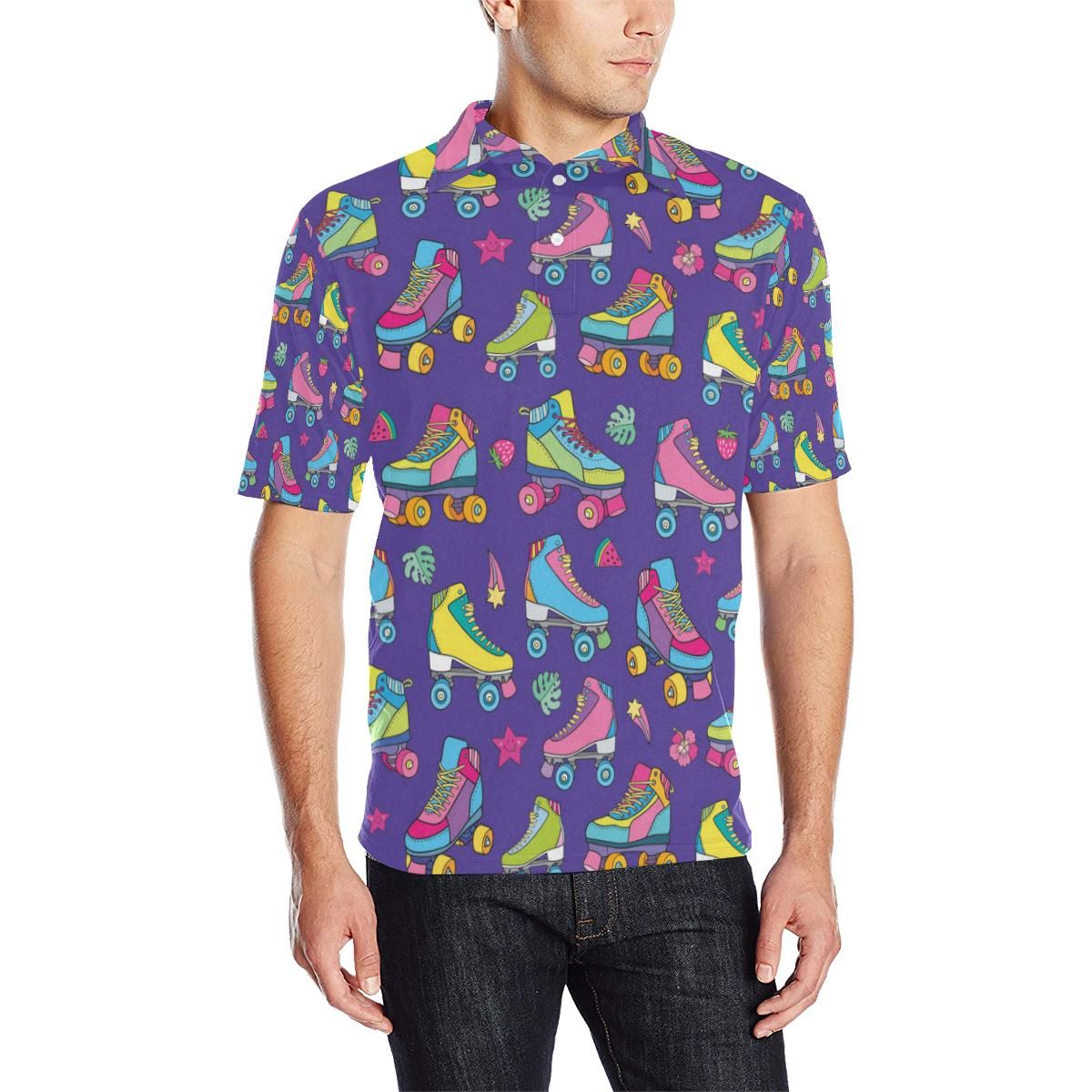 Roller Skate Colorful Pattern Print Design A05 Men Polo Shirt Roller Skate Colorful Pattern Print Design A05 Men Polo Shirt