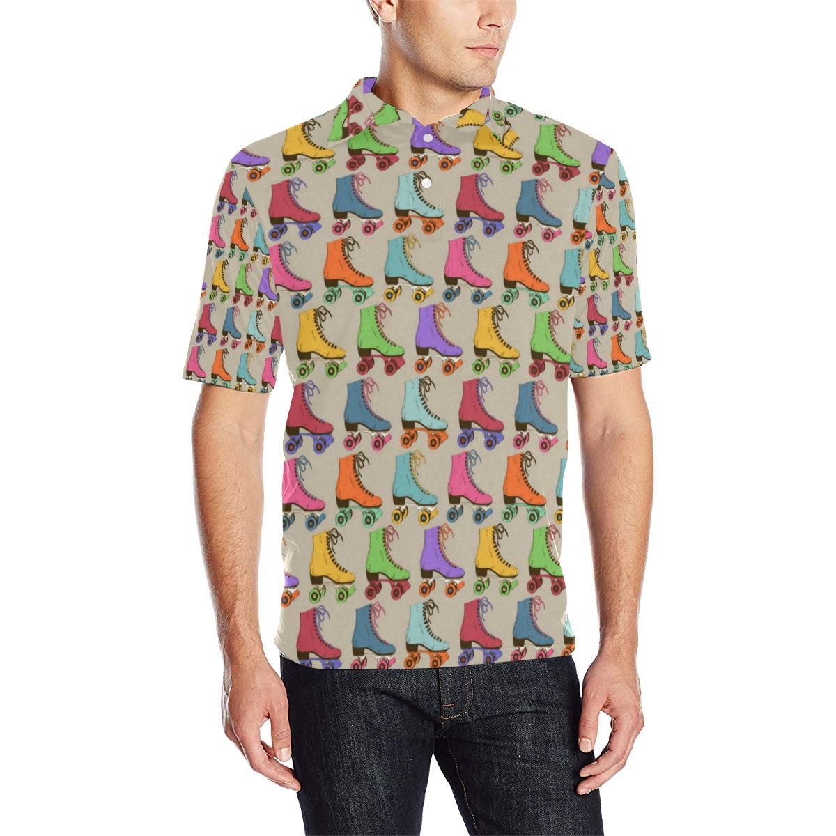 Roller Skate Pattern Print Design A01 Men Polo Shirt Roller Skate Pattern Print Design A01 Men Polo Shirt