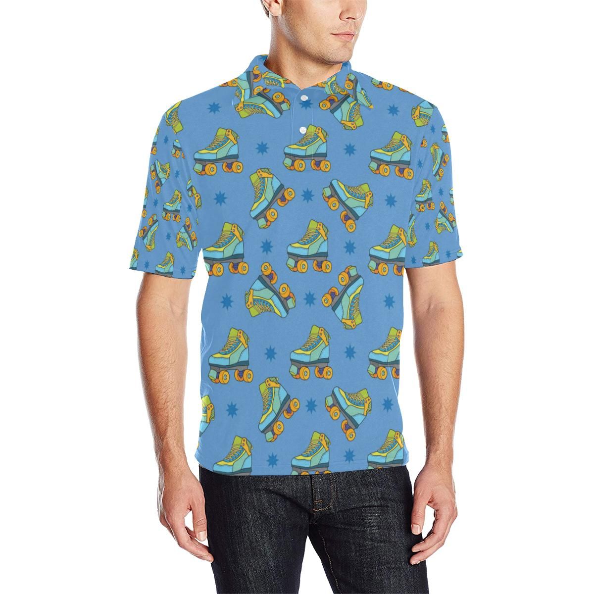 Roller Skate Pattern Print Design A04 Men Polo Shirt Roller Skate Pattern Print Design A04 Men Polo Shirt