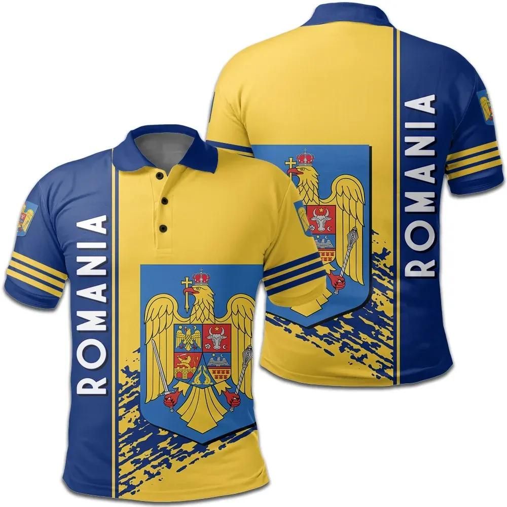 Romania Coat Of Arms Polo Shirt Quarter Style Ver 2 J7 Romania Coat Of Arms Polo Shirt Quarter Style Ver 2 J7