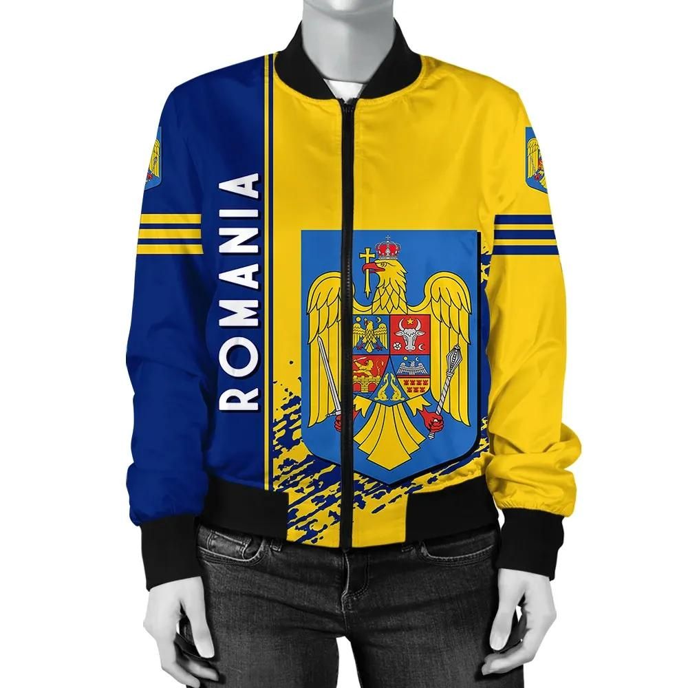 Romania Coat Of Arms Women Bomber Jacket Quarter Style 1 J7 Romania Coat Of Arms Women Bomber Jacket Quarter Style 1 J7