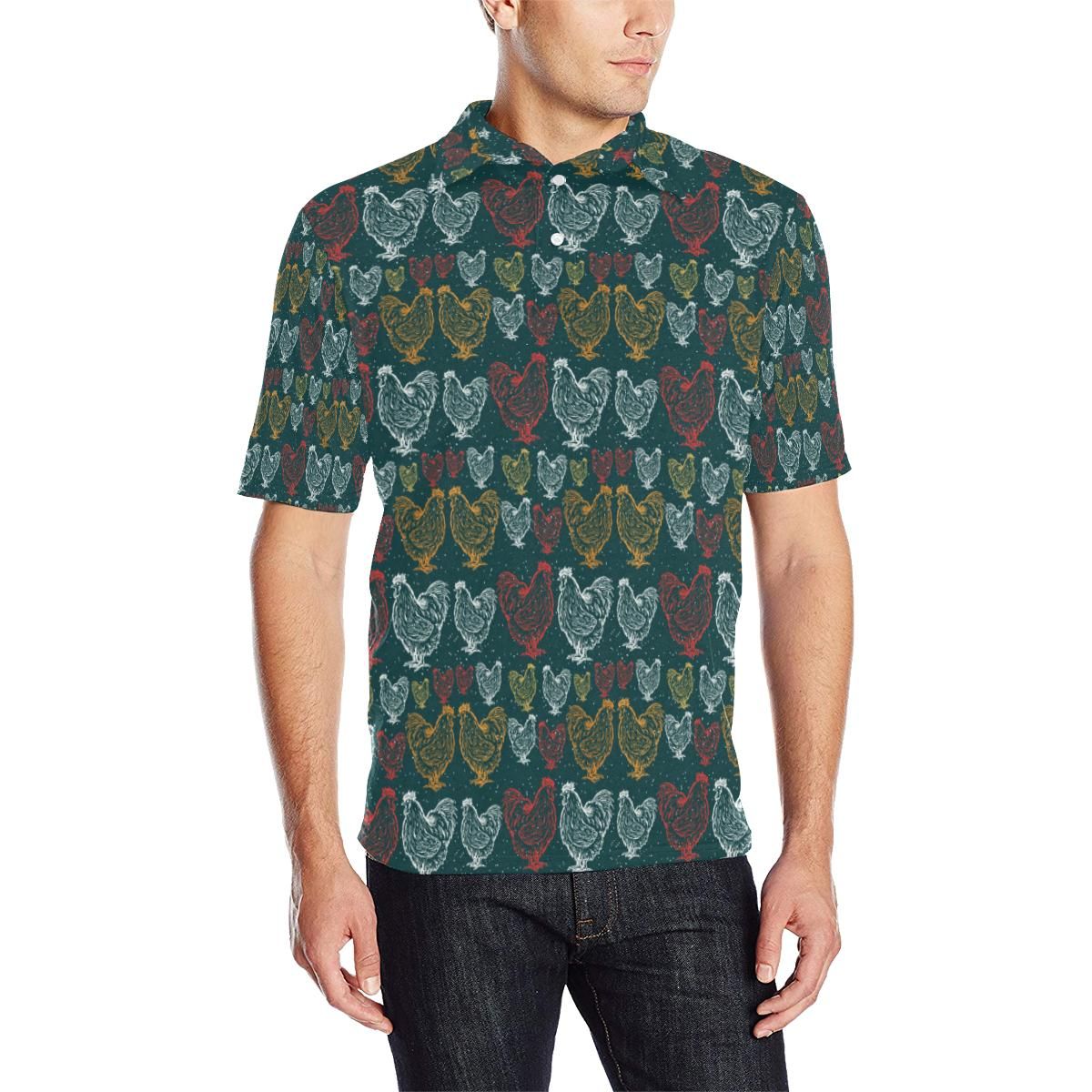 Rooster Hand Draw Design Men Polo Shirt Rooster Hand Draw Design Men Polo Shirt