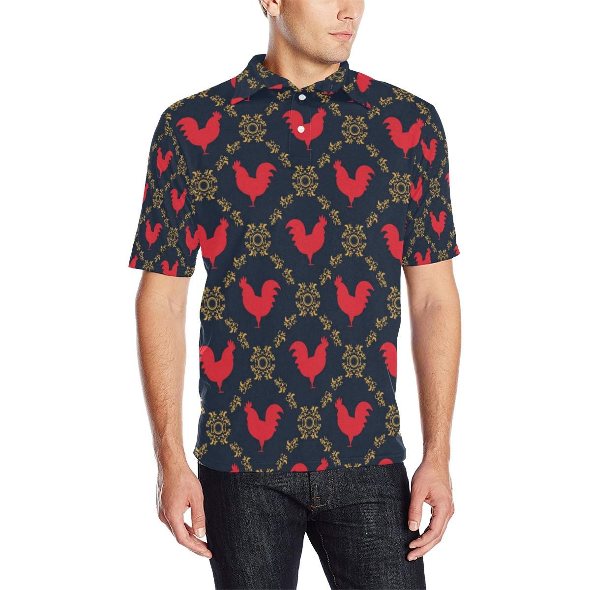 Rooster Pattern Print Design A02 Men Polo Shirt Rooster Pattern Print Design A02 Men Polo Shirt