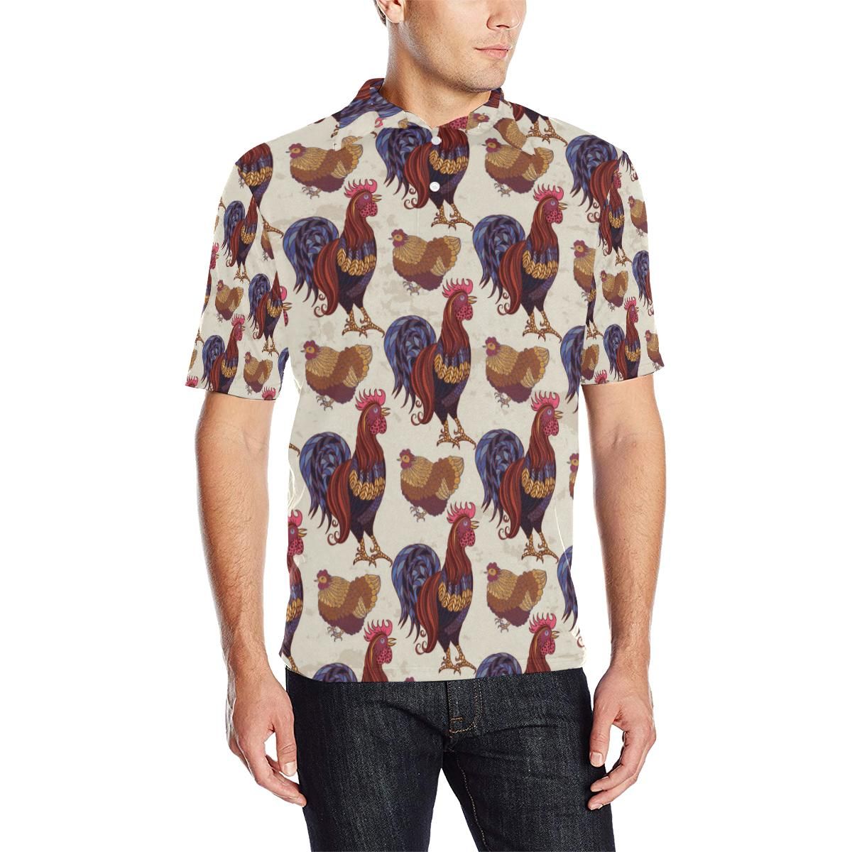 Rooster Pattern Print Design A03 Men Polo Shirt Rooster Pattern Print Design A03 Men Polo Shirt