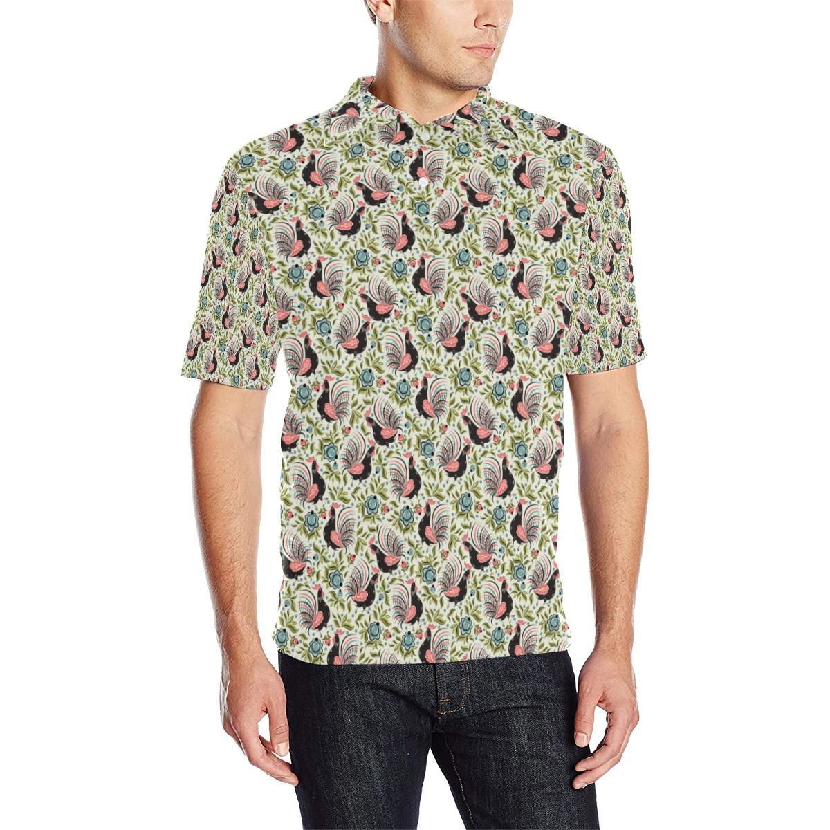 Rooster Print Design Men Polo Shirt Rooster Print Design Men Polo Shirt