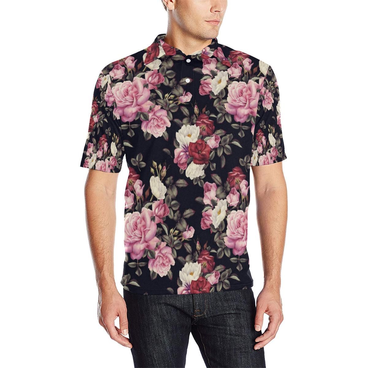 Rose Pattern Men Polo Shirt Rose Pattern Men Polo Shirt