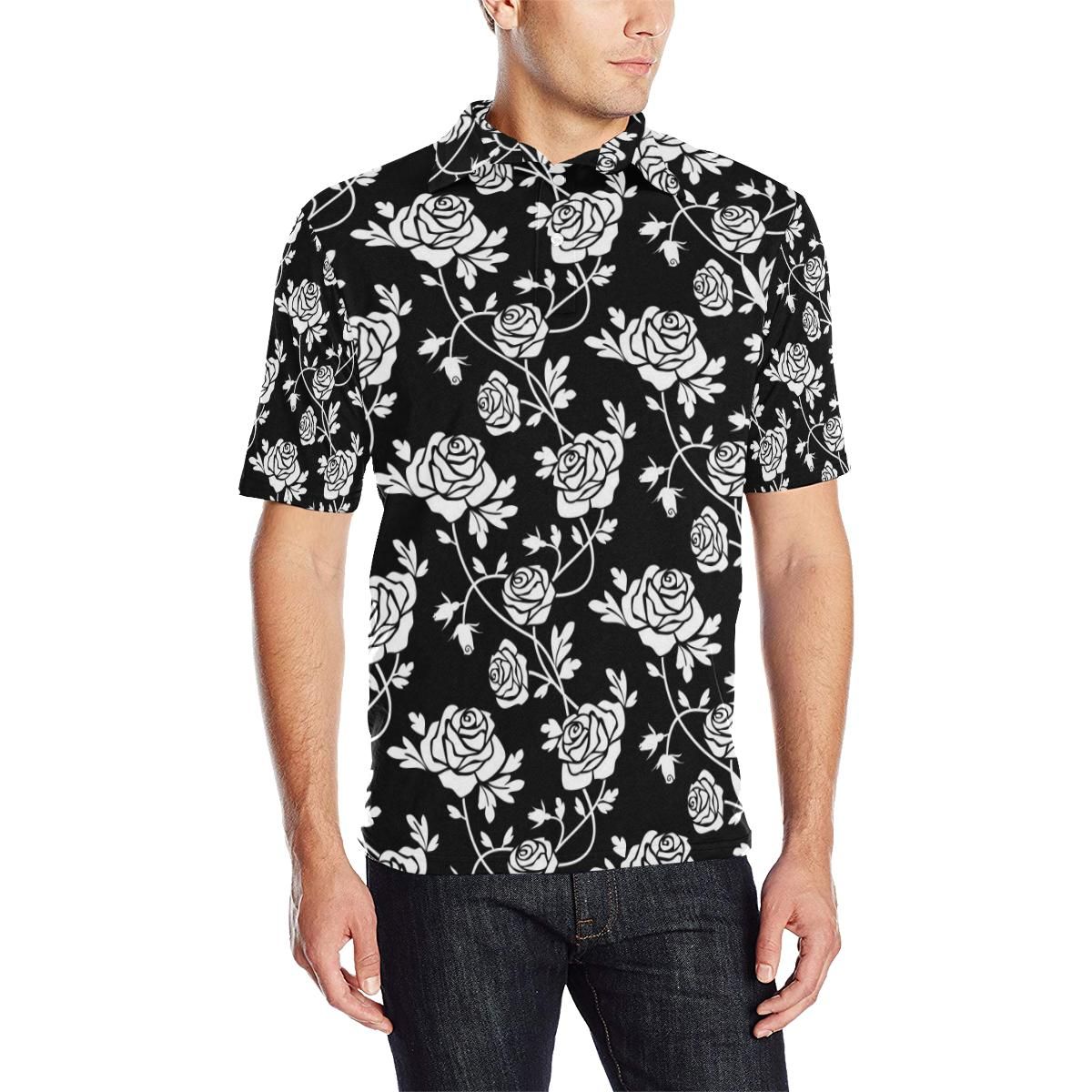 Rose Pattern Print Design Ro013 Men Polo Shirt Rose Pattern Print Design Ro013 Men Polo Shirt