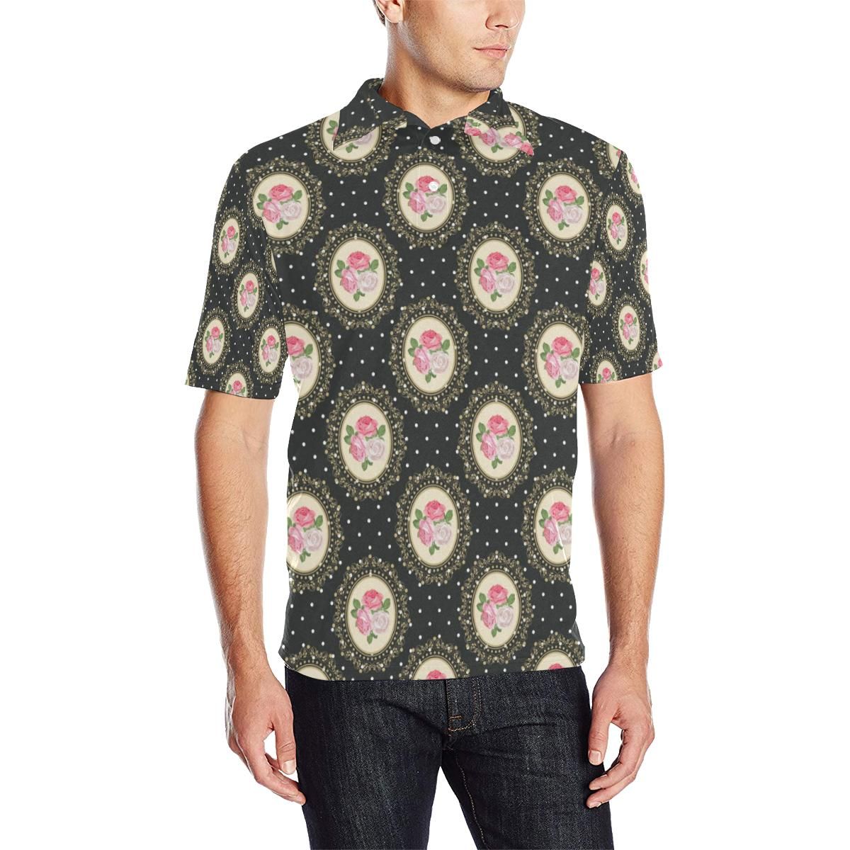 Rose Pattern Print Design Ro015 Men Polo Shirt Rose Pattern Print Design Ro015 Men Polo Shirt