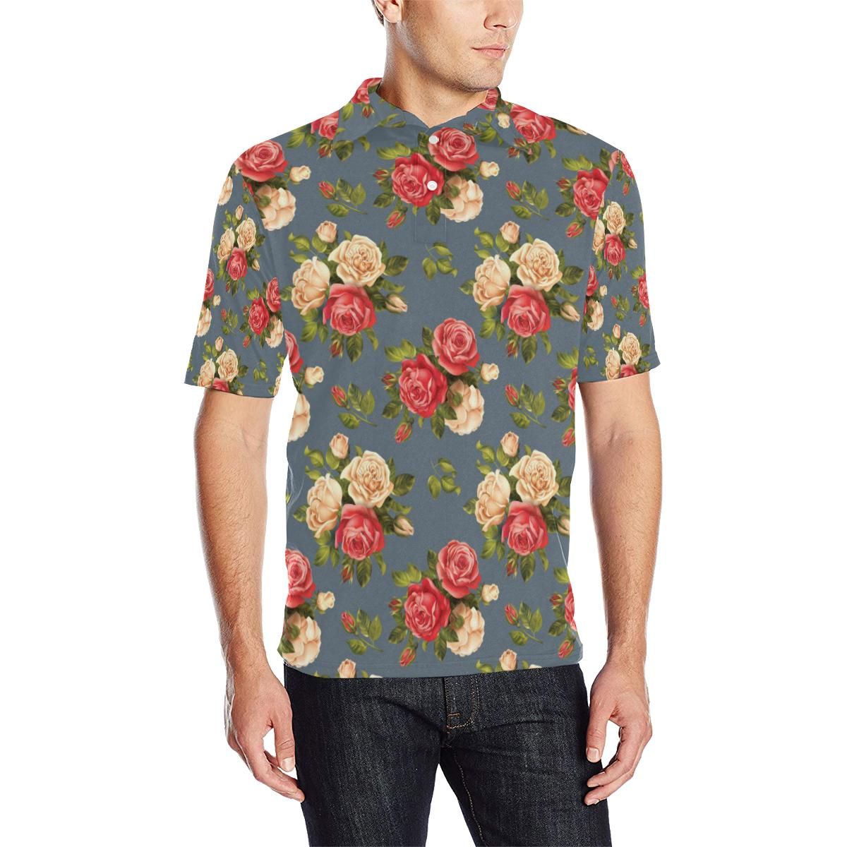 Rose Pattern Print Design Ro017 Men Polo Shirt Rose Pattern Print Design Ro017 Men Polo Shirt