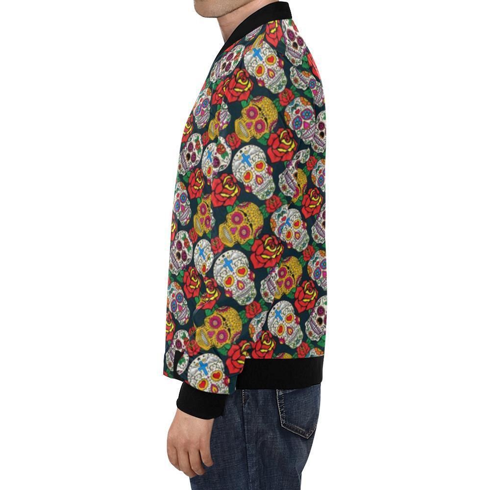 Rose-Sugar-Skull-Skeleton-Girly-Floral-Pattern-Print-Mens-Bomber-Jacket-1