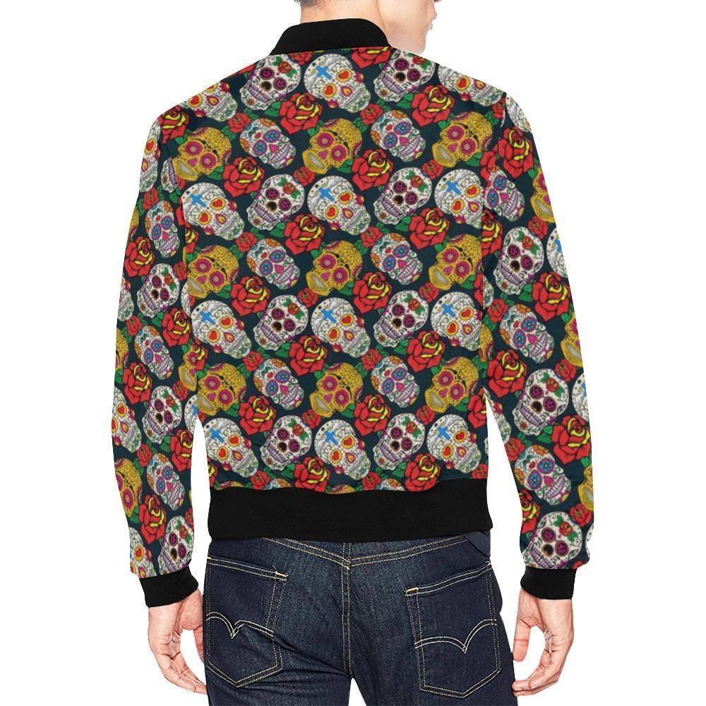 Rose-Sugar-Skull-Skeleton-Girly-Floral-Pattern-Print-Mens-Bomber-Jacket-2