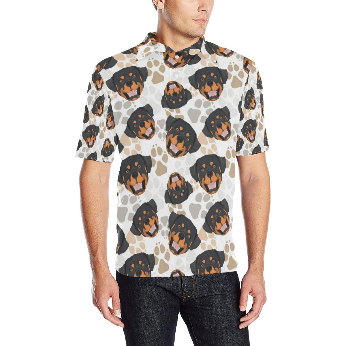 Rottweiler Pattern Print Design A03 Men Polo Shirt Rottweiler Pattern Print Design A03 Men Polo Shirt