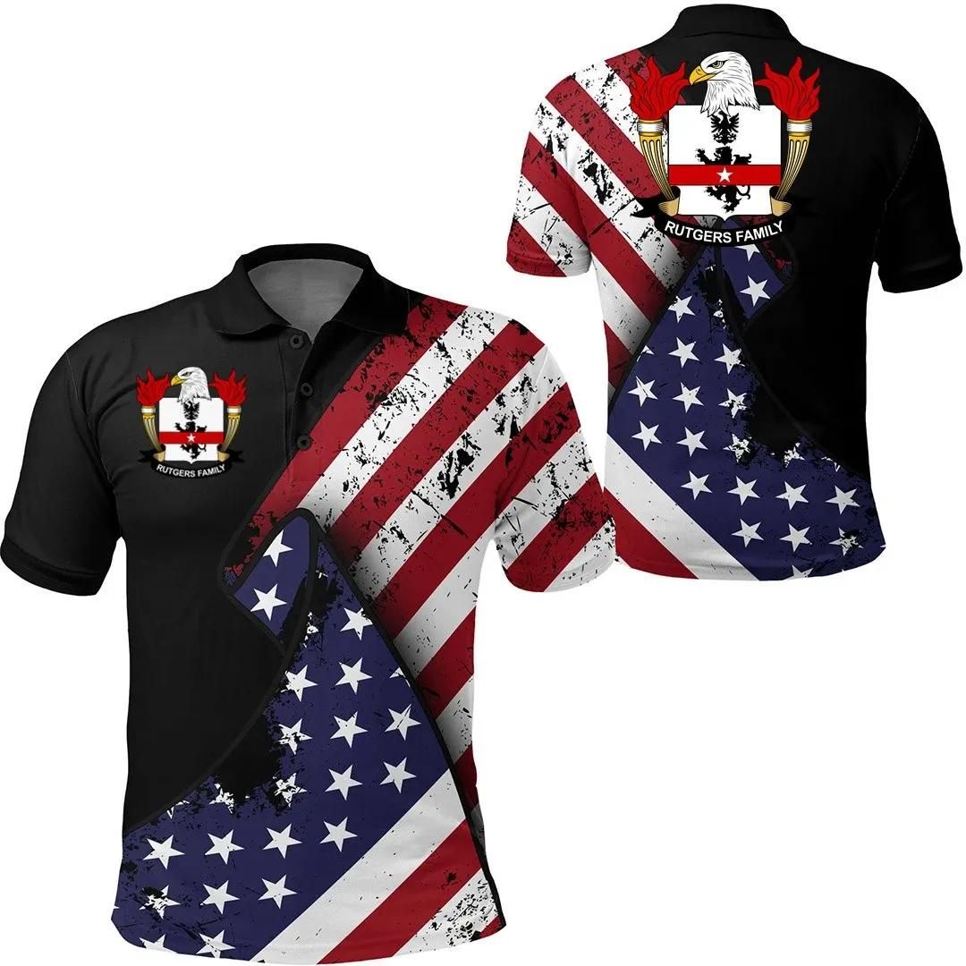 Rutgers USA Polo Shirt - Special Grunge Flag - American Family Crest A7 Rutgers USA Polo Shirt - Special Grunge Flag - American Family Crest A7