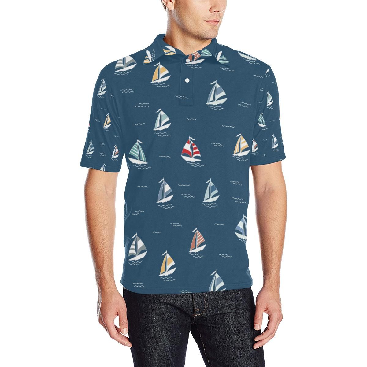 Sailing Ships Pattern Print Design A02 Men Polo Shirt Sailing Ships Pattern Print Design A02 Men Polo Shirt