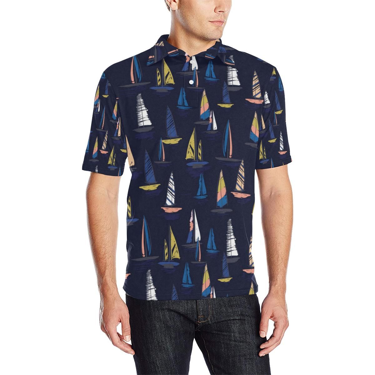 Sailing Ships Pattern Print Design A03 Men Polo Shirt Sailing Ships Pattern Print Design A03 Men Polo Shirt