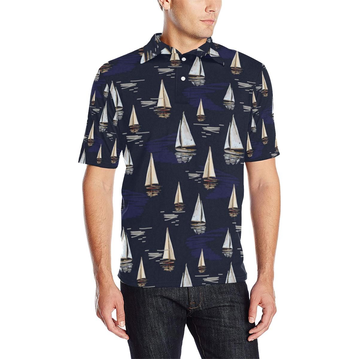 Sailing Ships Pattern Print Design A05 Men Polo Shirt Sailing Ships Pattern Print Design A05 Men Polo Shirt
