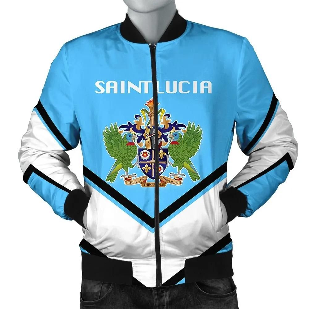 Saint Lucia Coat Of Arms Men Bomber Jacket Lucian Style J5W Saint Lucia Coat Of Arms Men Bomber Jacket Lucian Style J5W